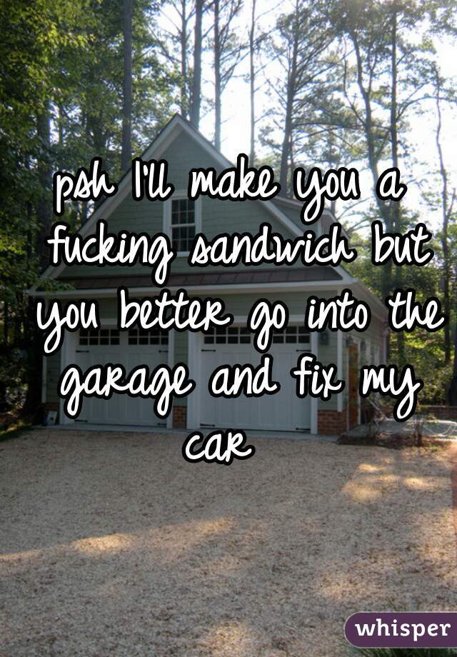 psh I'll make you a fucking sandwich but you better go into the garage and fix my car  