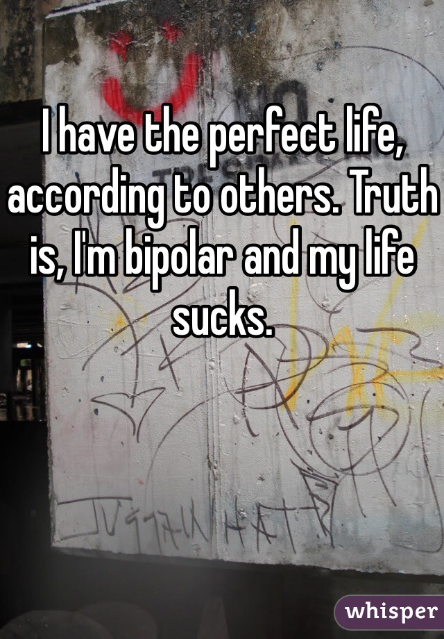 I have the perfect life, according to others. Truth is, I'm bipolar and my life sucks. 