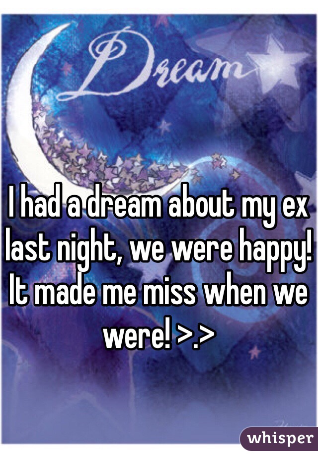 I had a dream about my ex last night, we were happy! It made me miss when we were! >.>