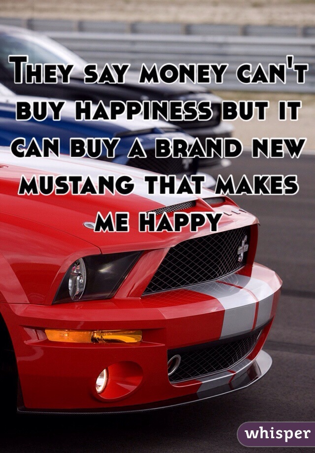 They say money can't buy happiness but it can buy a brand new mustang that makes me happy 