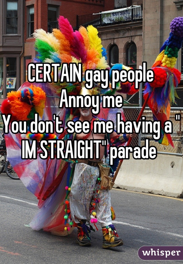 CERTAIN gay people 
Annoy me 
You don't see me having a " IM STRAIGHT" parade 
