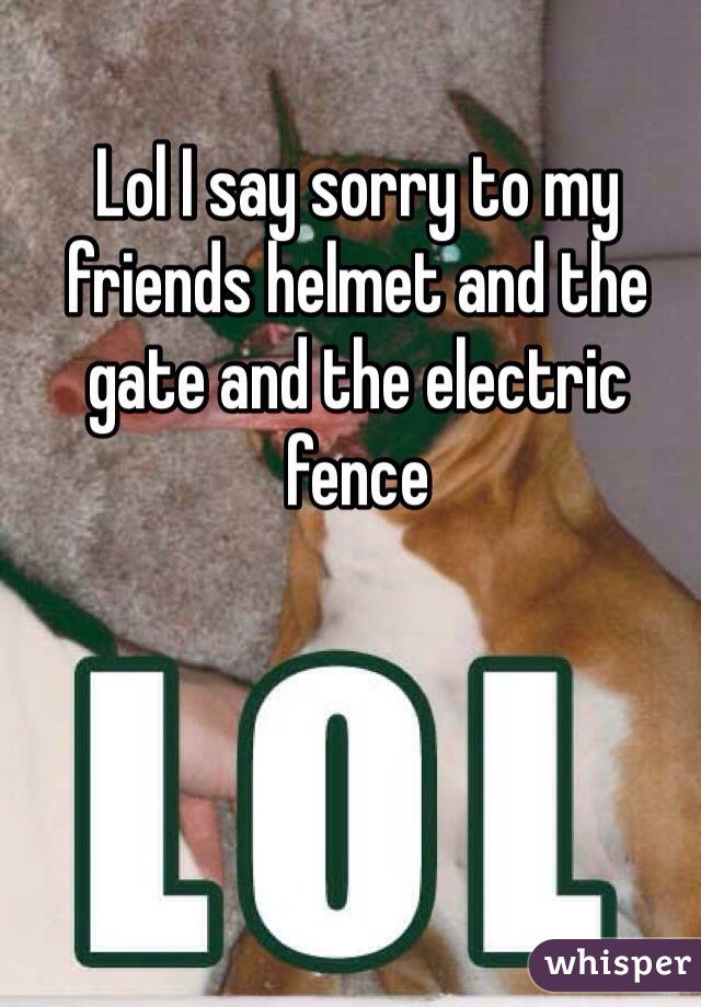 Lol I say sorry to my friends helmet and the gate and the electric fence 