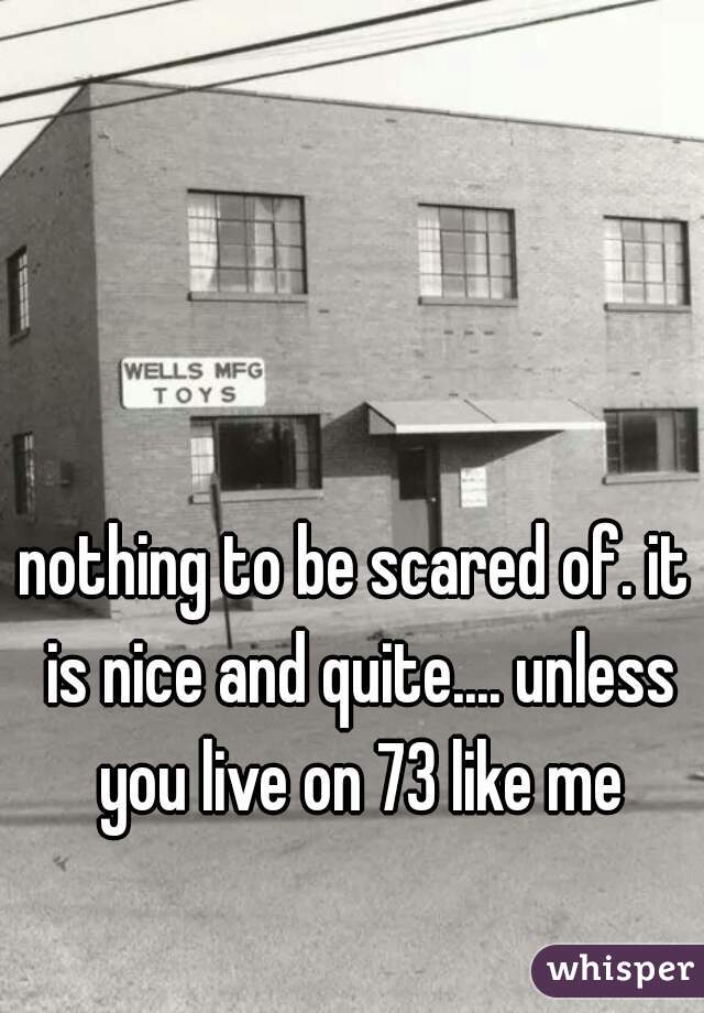 nothing to be scared of. it is nice and quite.... unless you live on 73 like me