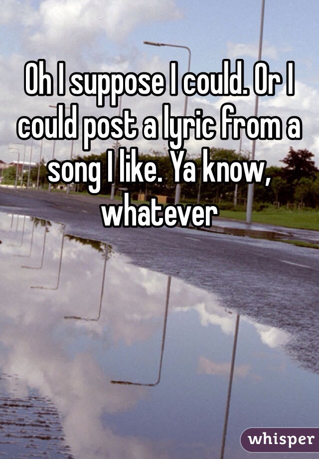 Oh I suppose I could. Or I could post a lyric from a song I like. Ya know, whatever
