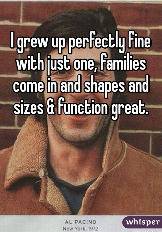 I grew up perfectly fine with just one, families come in and shapes and sizes & function great.  