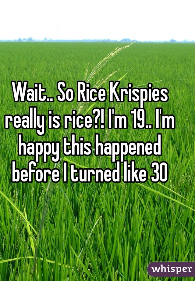 Wait.. So Rice Krispies really is rice?! I'm 19.. I'm happy this happened before I turned like 30