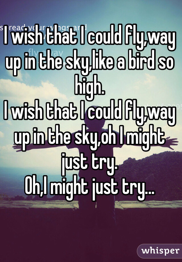 I wish that I could fly,way up in the sky,like a bird so high.
I wish that I could fly,way up in the sky,oh I might just try.
Oh,I might just try...