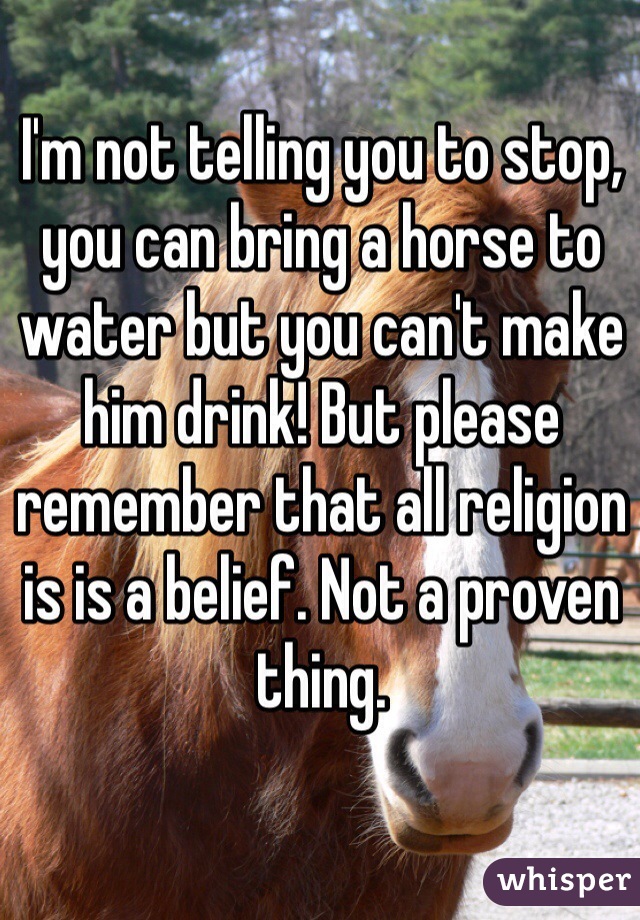 I'm not telling you to stop, you can bring a horse to water but you can't make him drink! But please remember that all religion is is a belief. Not a proven thing.