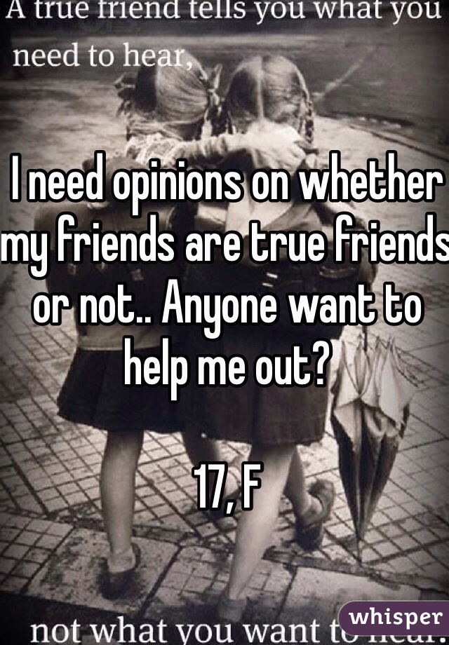 I need opinions on whether my friends are true friends or not.. Anyone want to help me out? 

17, F