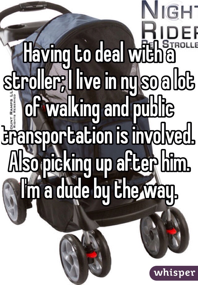Having to deal with a stroller; I live in ny so a lot of walking and public transportation is involved. Also picking up after him. I'm a dude by the way.