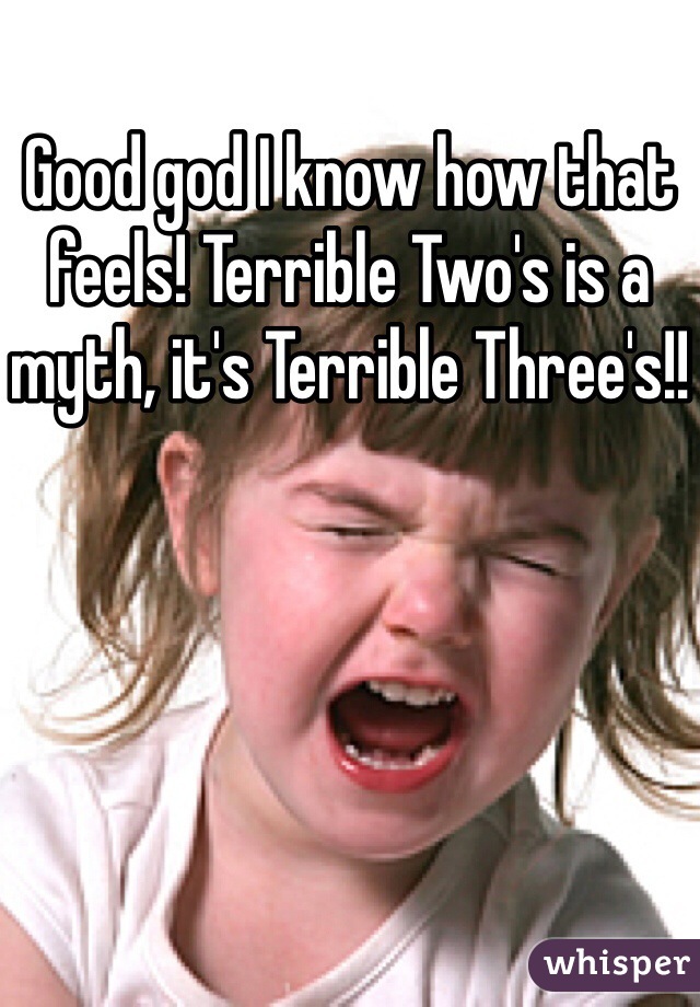 Good god I know how that feels! Terrible Two's is a myth, it's Terrible Three's!!
