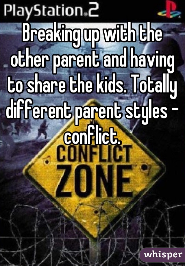 Breaking up with the other parent and having to share the kids. Totally different parent styles - conflict.