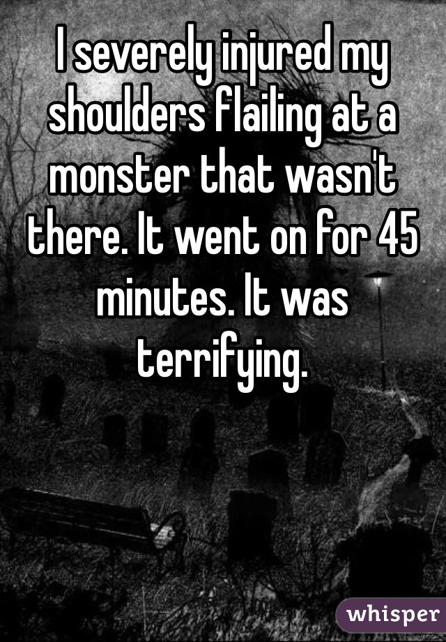 I severely injured my shoulders flailing at a monster that wasn't there. It went on for 45 minutes. It was terrifying.