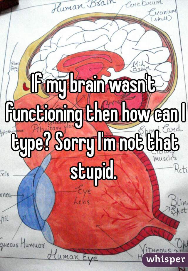 If my brain wasn't functioning then how can I type? Sorry I'm not that stupid. 