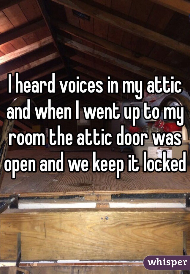 I heard voices in my attic and when I went up to my room the attic door was open and we keep it locked 