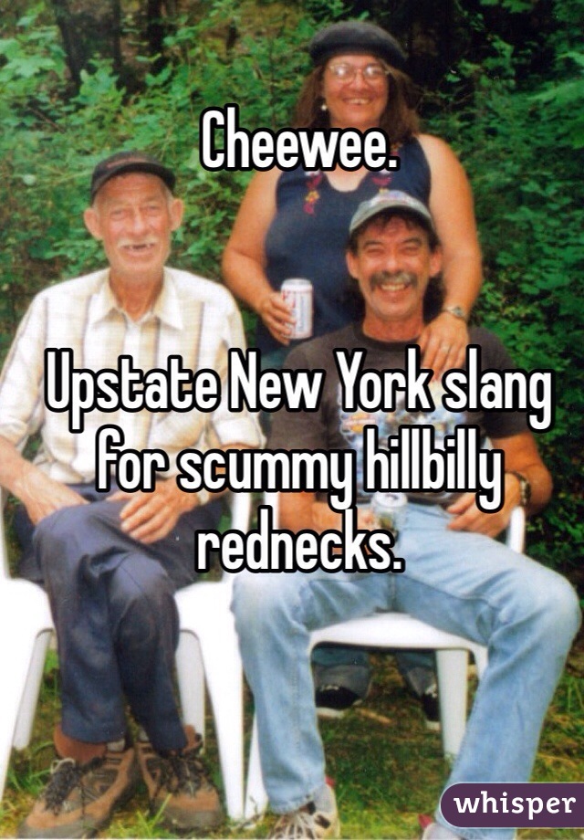 Cheewee.


Upstate New York slang for scummy hillbilly rednecks.
