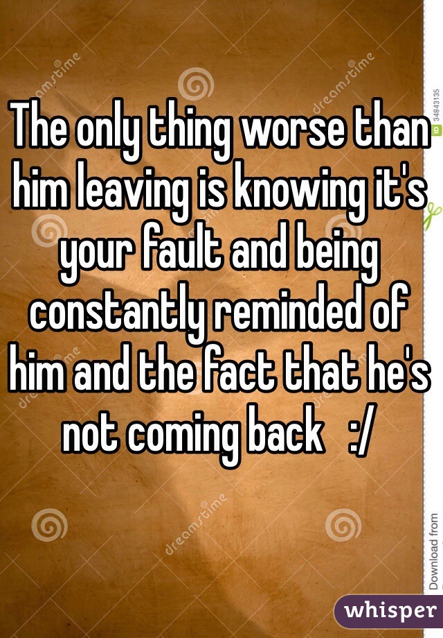 The only thing worse than him leaving is knowing it's your fault and being constantly reminded of him and the fact that he's not coming back   :/ 