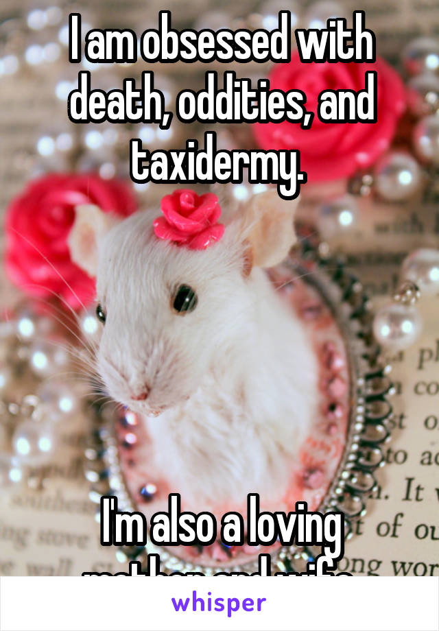 I am obsessed with death, oddities, and taxidermy. 

 



I'm also a loving mother and wife.