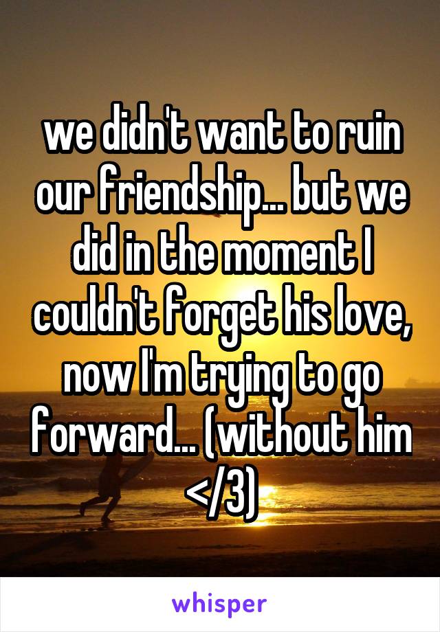 we didn't want to ruin our friendship... but we did in the moment I couldn't forget his love, now I'm trying to go forward... (without him </3)