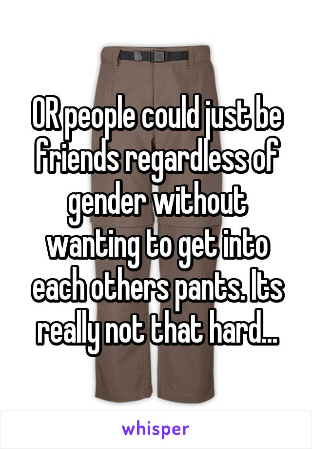 OR people could just be friends regardless of gender without wanting to get into each others pants. Its really not that hard...