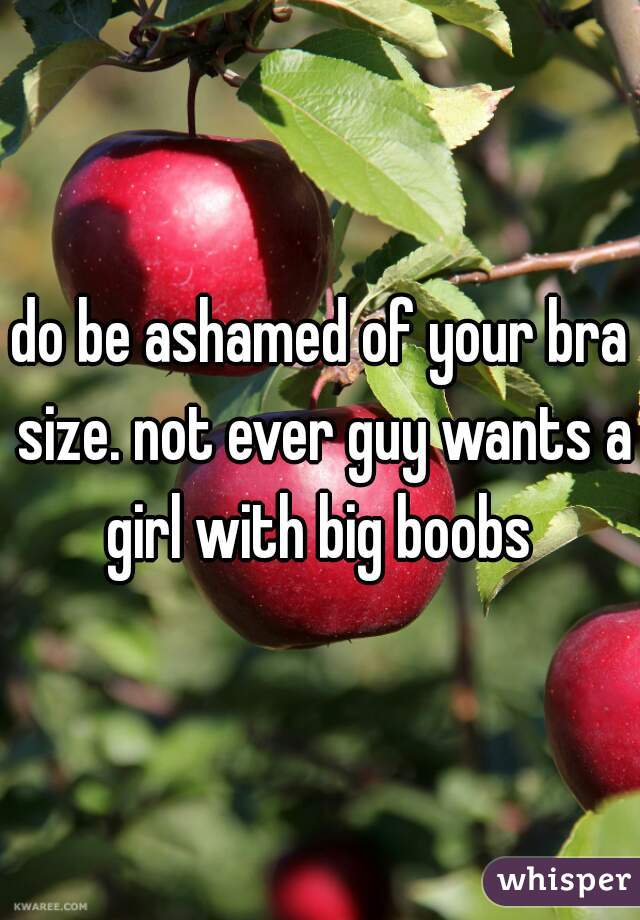 do be ashamed of your bra size. not ever guy wants a girl with big boobs 