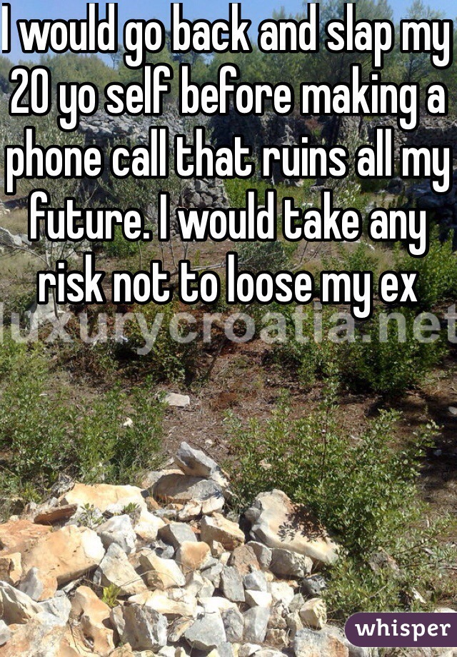 I would go back and slap my 20 yo self before making a phone call that ruins all my future. I would take any risk not to loose my ex