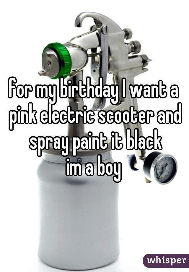 for my birthday I want a pink electric scooter and spray paint it black
im a boy
