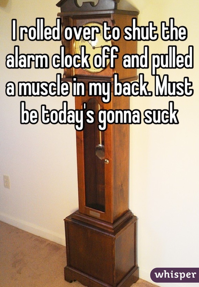 I rolled over to shut the alarm clock off and pulled a muscle in my back. Must be today's gonna suck