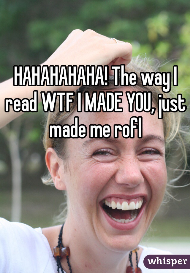 HAHAHAHAHA! The way I read WTF I MADE YOU, just made me rofl