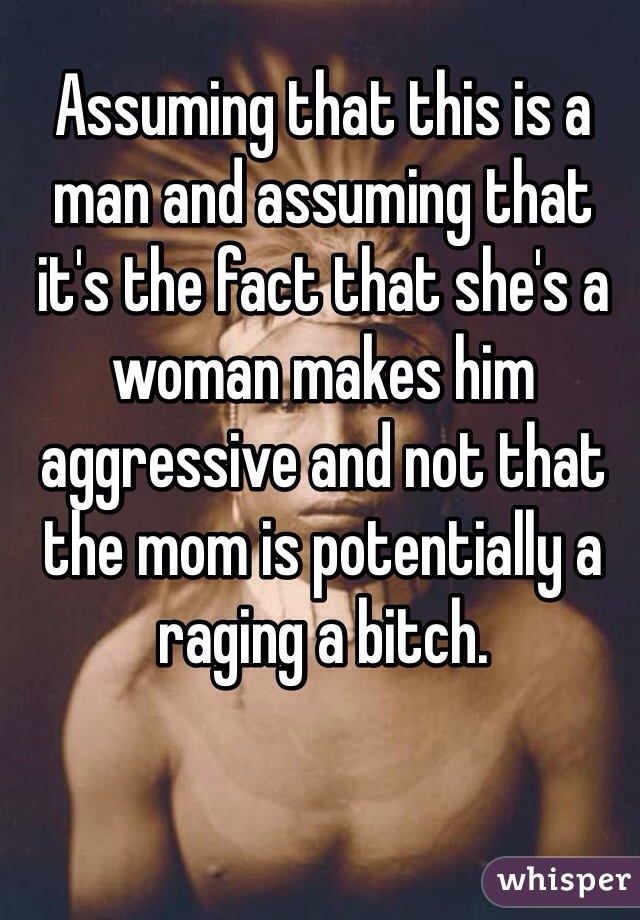 Assuming that this is a man and assuming that it's the fact that she's a woman makes him aggressive and not that the mom is potentially a raging a bitch.