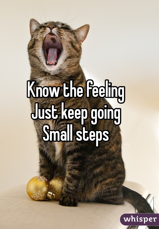 Know the feeling 
Just keep going 
Small steps 