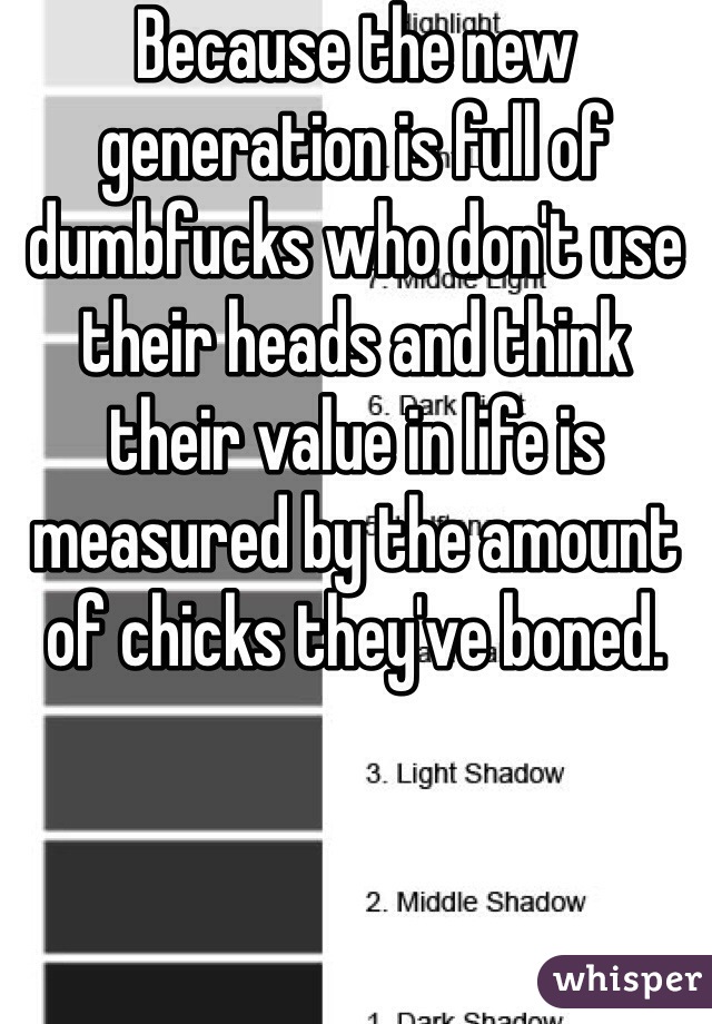 Because the new generation is full of dumbfucks who don't use their heads and think their value in life is measured by the amount of chicks they've boned.