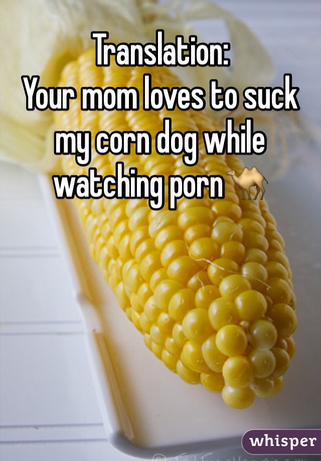 Translation: 
Your mom loves to suck my corn dog while watching porn🐫