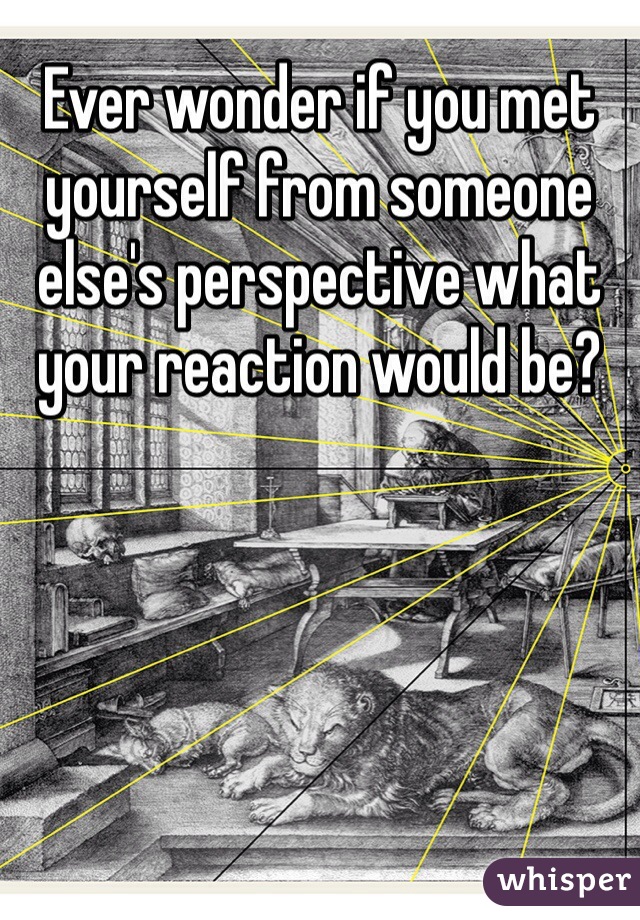 Ever wonder if you met yourself from someone else's perspective what your reaction would be? 
