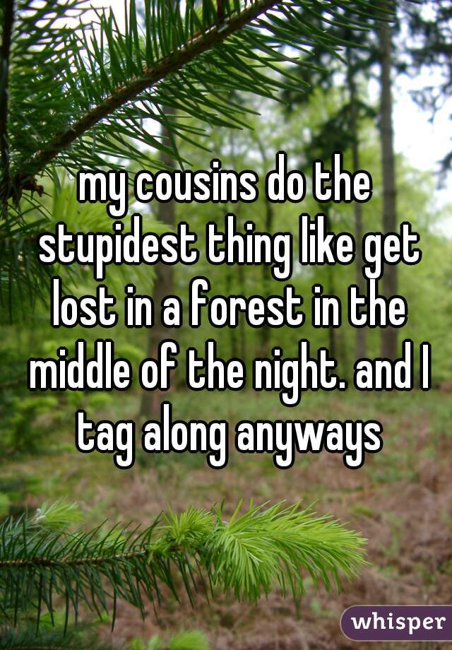 my cousins do the stupidest thing like get lost in a forest in the middle of the night. and I tag along anyways