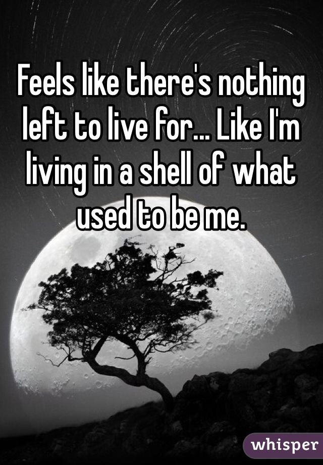 Feels like there's nothing left to live for... Like I'm living in a shell of what used to be me. 