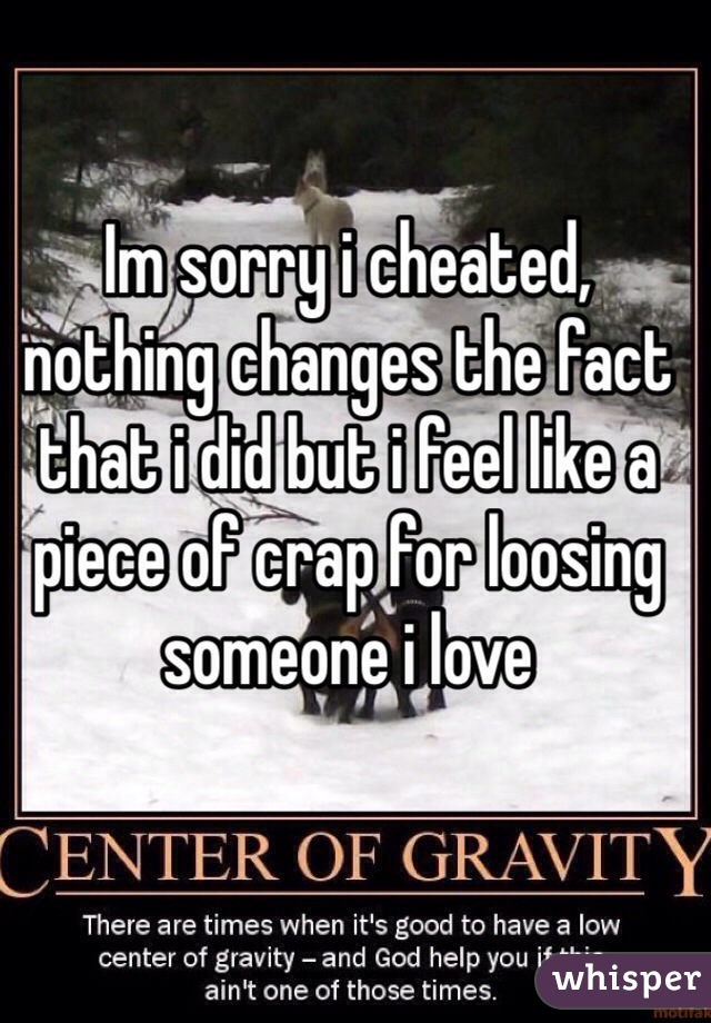Im sorry i cheated, nothing changes the fact that i did but i feel like a piece of crap for loosing someone i love 