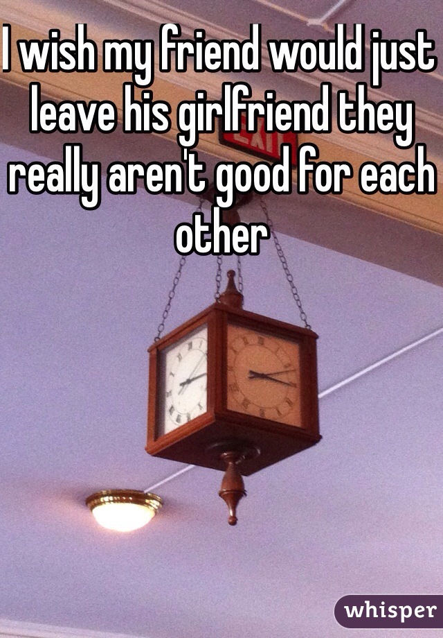 I wish my friend would just leave his girlfriend they really aren't good for each other 
