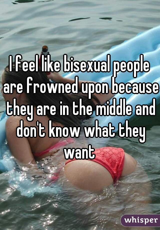 I feel like bisexual people are frowned upon because they are in the middle and don't know what they want 