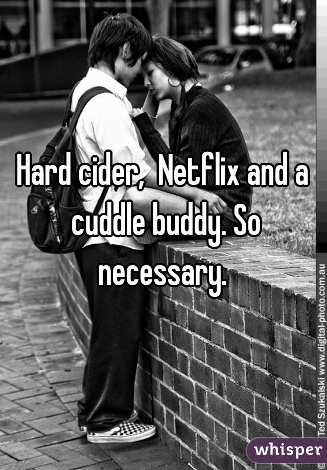 Hard cider,  Netflix and a cuddle buddy. So necessary. 