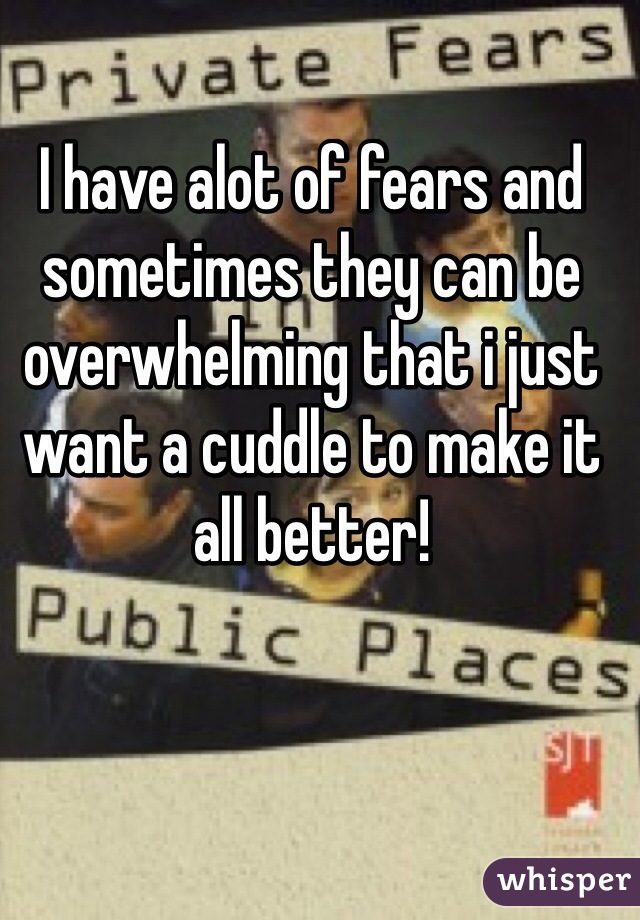 I have alot of fears and sometimes they can be overwhelming that i just want a cuddle to make it all better! 