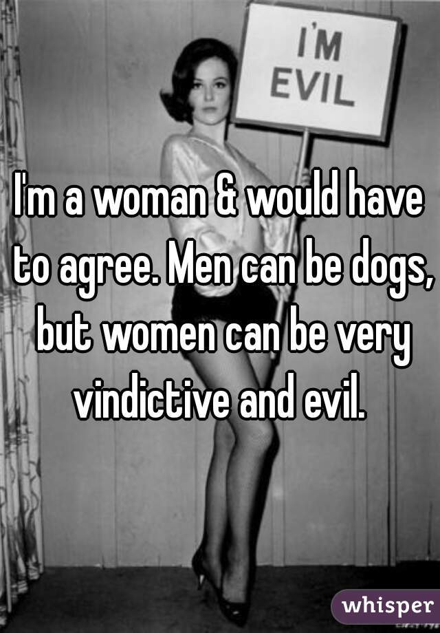 I'm a woman & would have to agree. Men can be dogs, but women can be very vindictive and evil. 