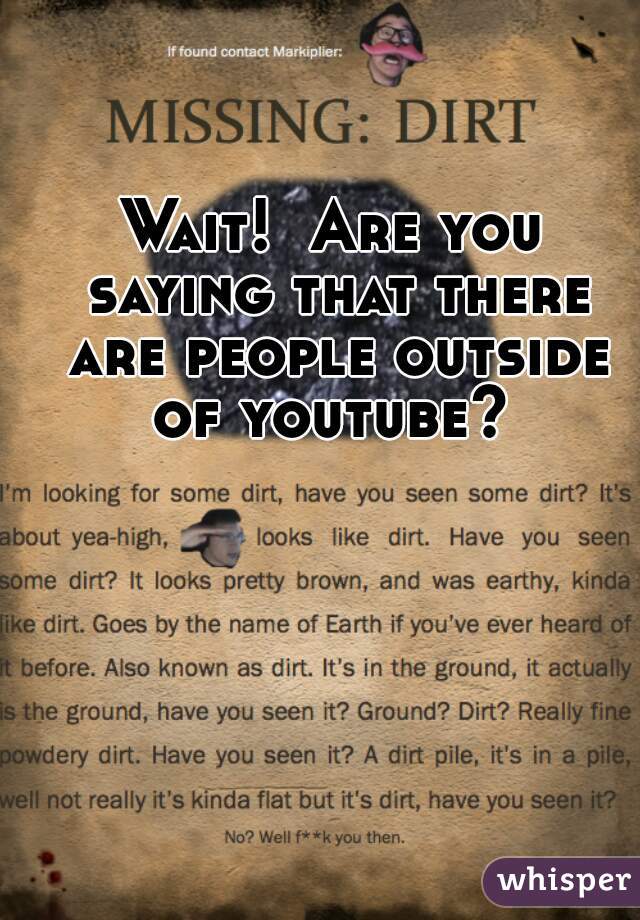 Wait!  Are you saying that there are people outside of youtube? 