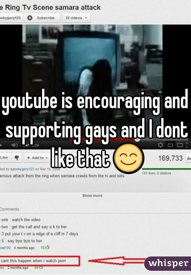 youtube is encouraging and supporting gays and I dont like that 😊 