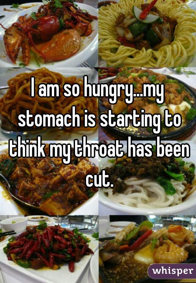 I am so hungry...my stomach is starting to think my throat has been cut.
