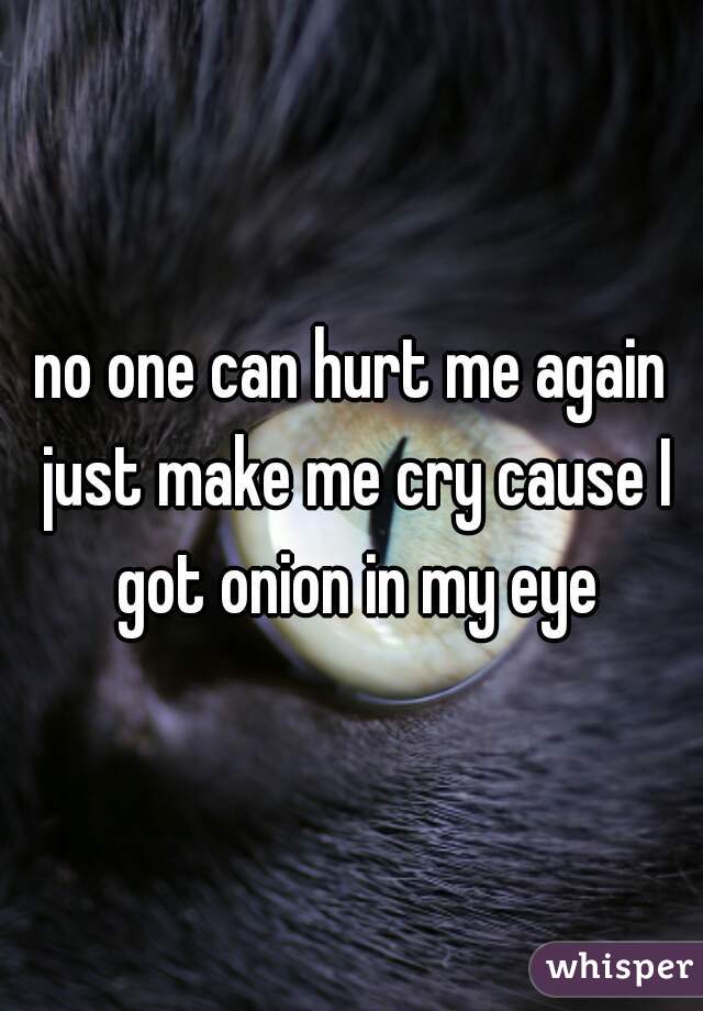 no one can hurt me again just make me cry cause I got onion in my eye