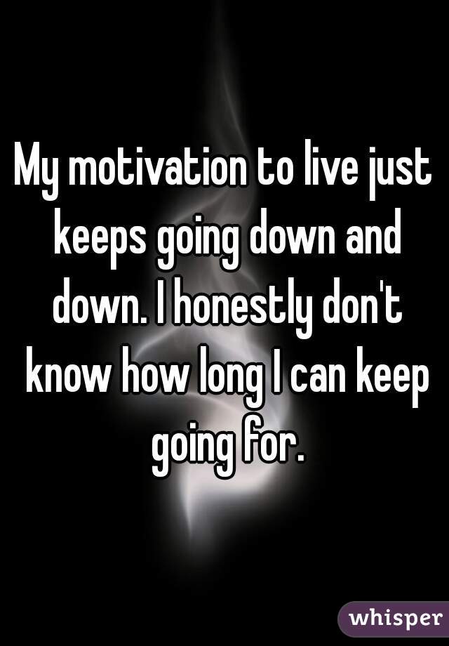 My motivation to live just keeps going down and down. I honestly don't know how long I can keep going for.