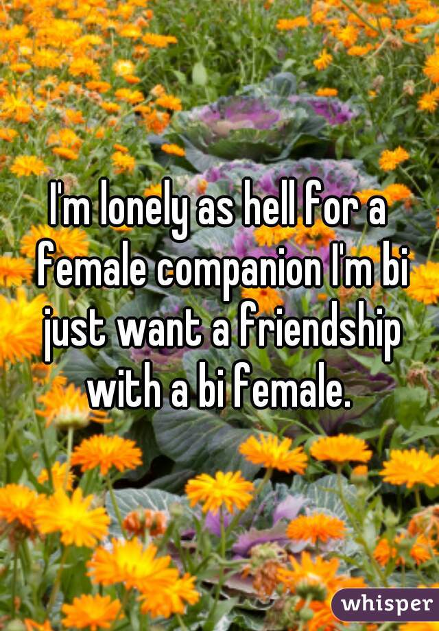 I'm lonely as hell for a female companion I'm bi just want a friendship with a bi female. 