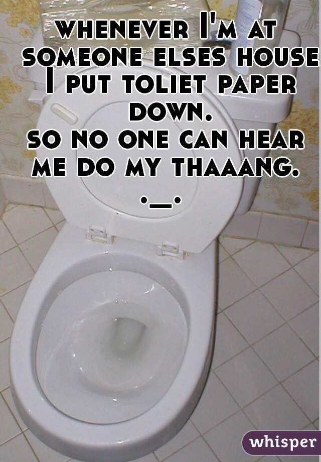 whenever I'm at someone elses house I put toliet paper down.
so no one can hear me do my thaaang. 
._. 