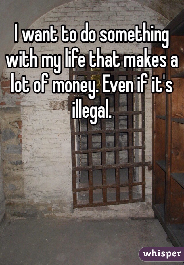 I want to do something with my life that makes a lot of money. Even if it's illegal. 
 